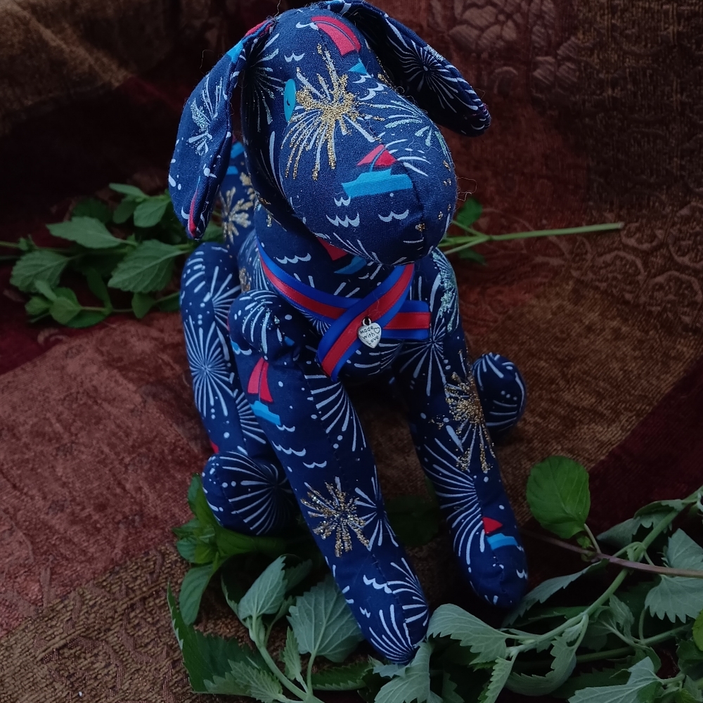 Handmade Plush Dog "Fireworks" Large - Picture 7 of 9